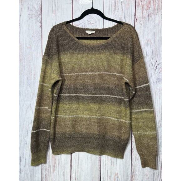 Mystree Women’s Striped Knit Sweater Wool Blend Long Sleeve Round Neck Brown M - Picture 1 of 7